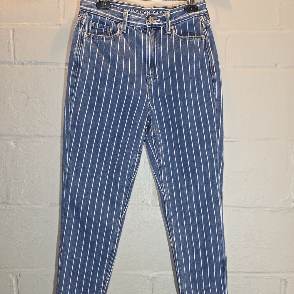 American Eagle Outfitters Blue and White Striped High Rise Jeans